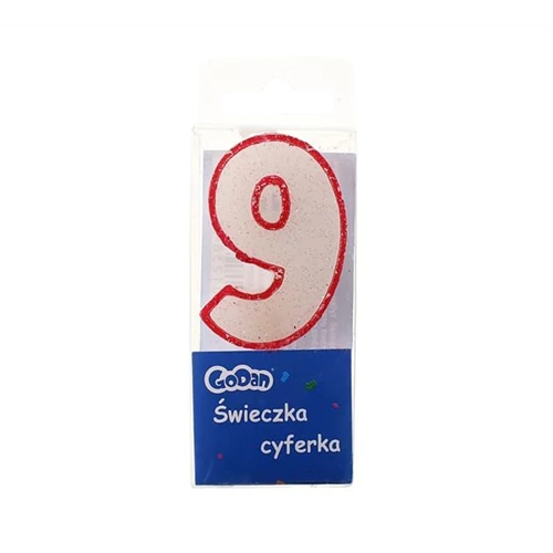 9-es glitteres számgyertya - 6 cm