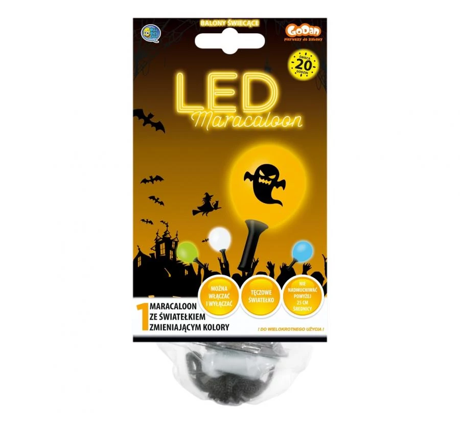 LED-es szellemes gumi léggömb műanyag fogantyúval