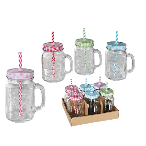 Szívószálas átlátszó korsó tetővel 450 ml, 12 cm 4 féle
