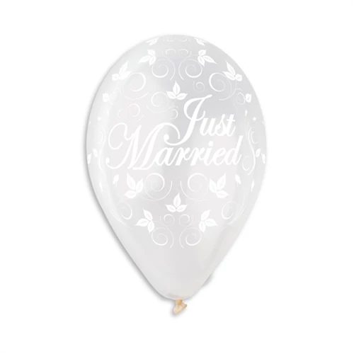 30 cm-es Just Married indás metál printelt gumi léggömb - 100 db / csomag