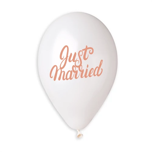 33 cm-es metál rosegold Just Married printelt gumi léggömb - 100 db / csomag