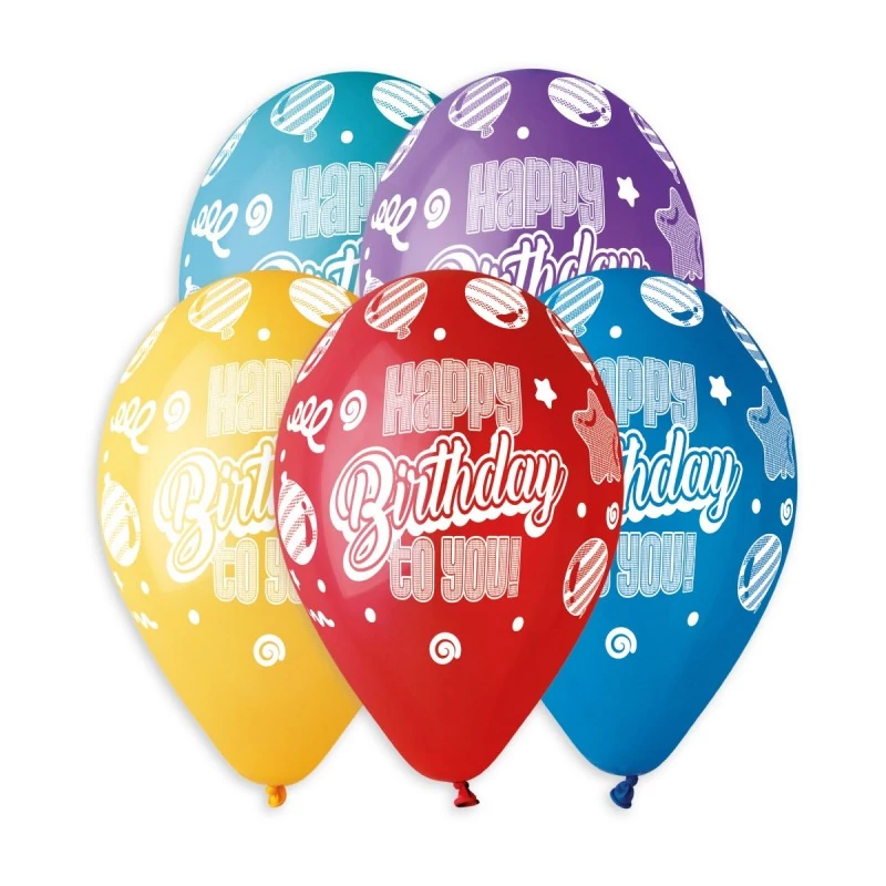 33 cm-es Happy Birthday to You lufis mintás, vegyes színű printelt gumi léggömb 10 db/cs.